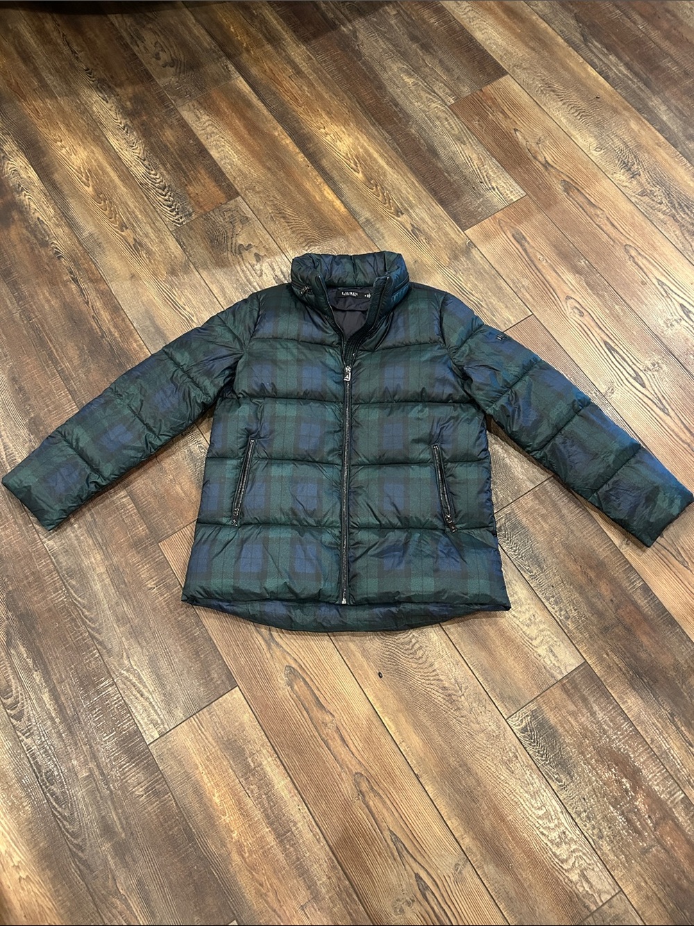 Lauren Ralph Lauren Dark Green & Navy Plaid Puffer Jacket
